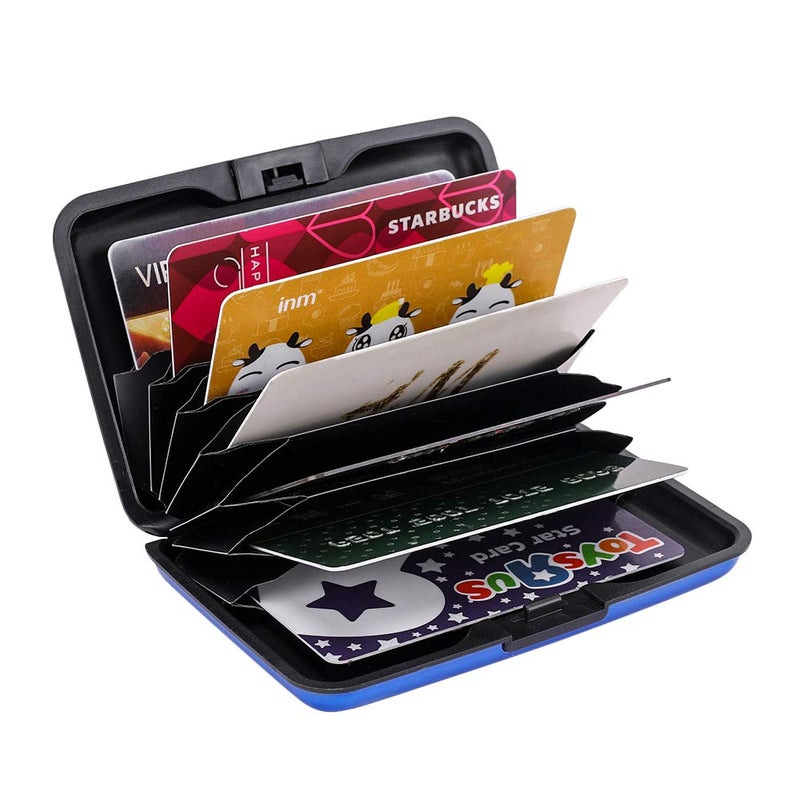 ELFISH حافظة بطاقات الائتمان من ELFISH مع حماية من RFID، علبة هوية من الألمنيوم، حافظة بطاقات صلبة، محفظة معدنية للرجال أو النساء (زرقاء) - Image 5